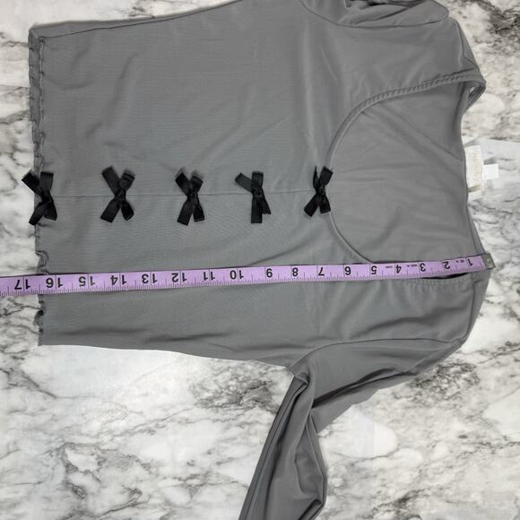 Sugar Moon Gray Black Bow Mesh Tee Lettuce Hem XS Coquette Y2K Whimsigoth - Picture 6 of 6